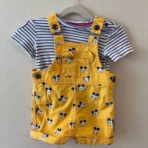 Disney Baby Yellow Mickey Mouse Overalls Outfit + Shoes NWT
